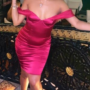 Oh Polly Magenta Satin Dress